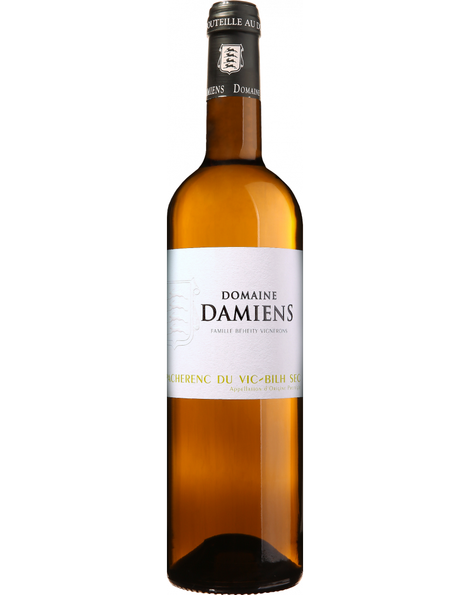 Bouteille de Domaine Damiens Sec - Pacherenc du Vic-Bilh, vin blanc sec bio, arômes d'agrumes et de fleurs blanches, 75 cl.