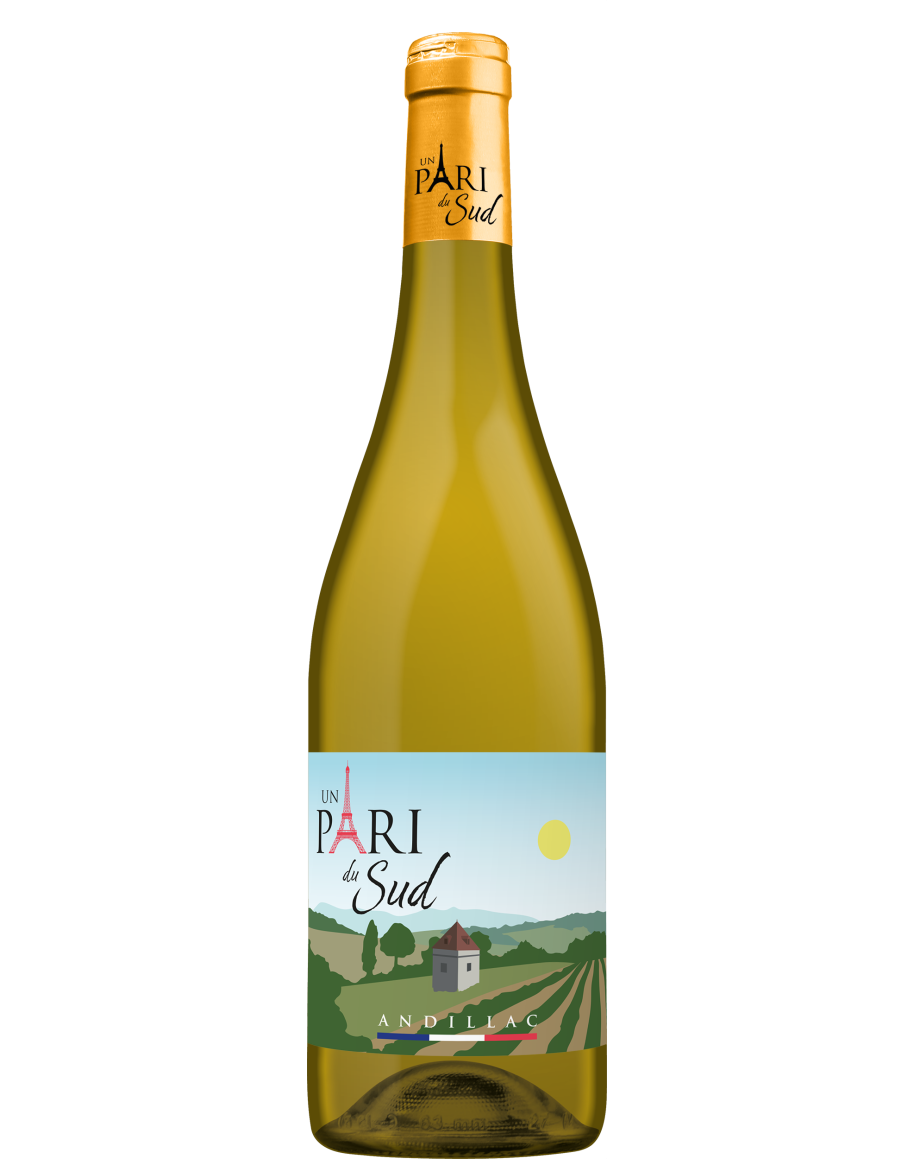 Bouteille d'Un Pari du Sud Blanc Sec, vin blanc Sauvignon IGP Côtes du Tarn, 75 cl.