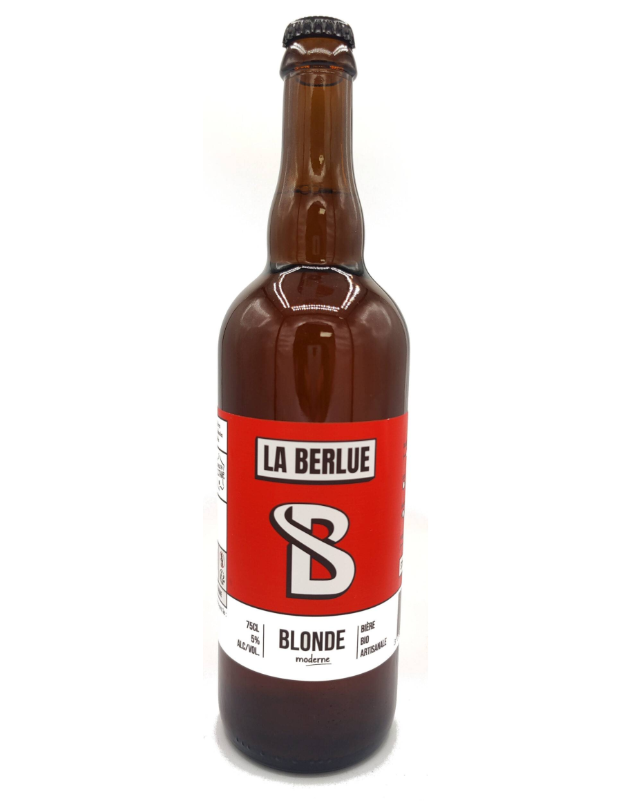 Bouteille de 75 cl de Taquine - La Berlue, bière blonde bio, 5 % d'alcool, aux arômes de litchi et fruits exotiques.