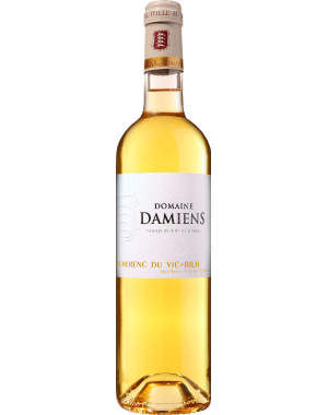 Bouteille de Domaine Damiens Doux - Pacherenc du Vic-Bilh, vin blanc doux bio, arômes de fruits mûrs et agrumes, 75 cl.