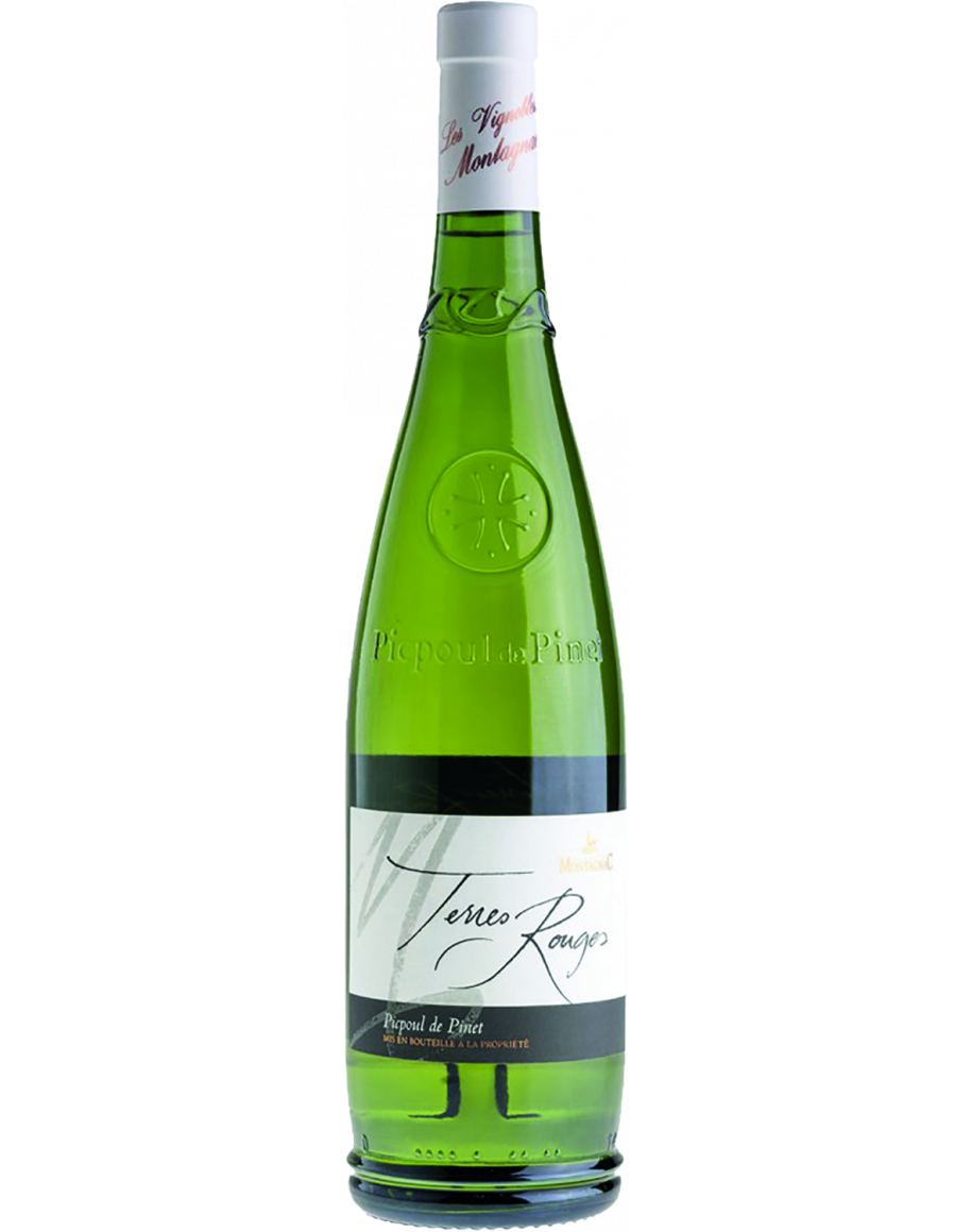 Bouteille de Picpoul de Pinet Terres Rouges - Vignerons Montagnac Domitienne, vin blanc AOP, 75 cl.